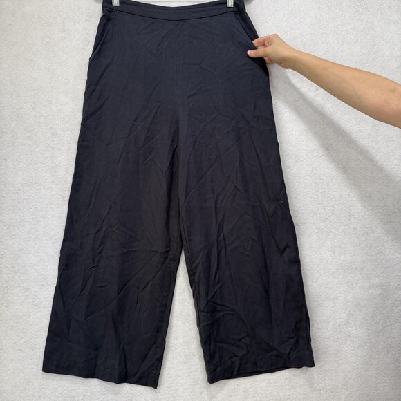 VETTA Pants Womens 6 Black Wide Leg Cropped Culotte Tencel Made in USA Side Zip - Picture 2 of 10